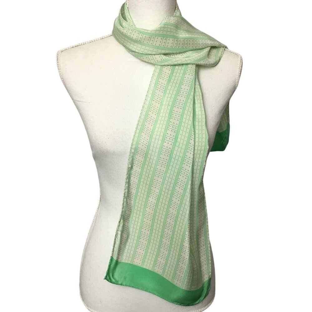 Vintage Green Print Silk Blend Scarf B. Altman & Co. Art Deco Mid Century Modern